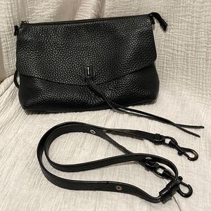 Darren Too Zip Shoulder Bag in black pebbled leather with black hardware